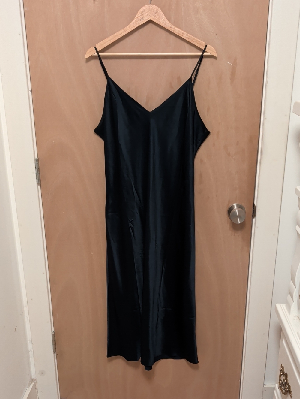 Quince Navy 100% Silk Slip Dress (Washable) with Spaghetti Straps